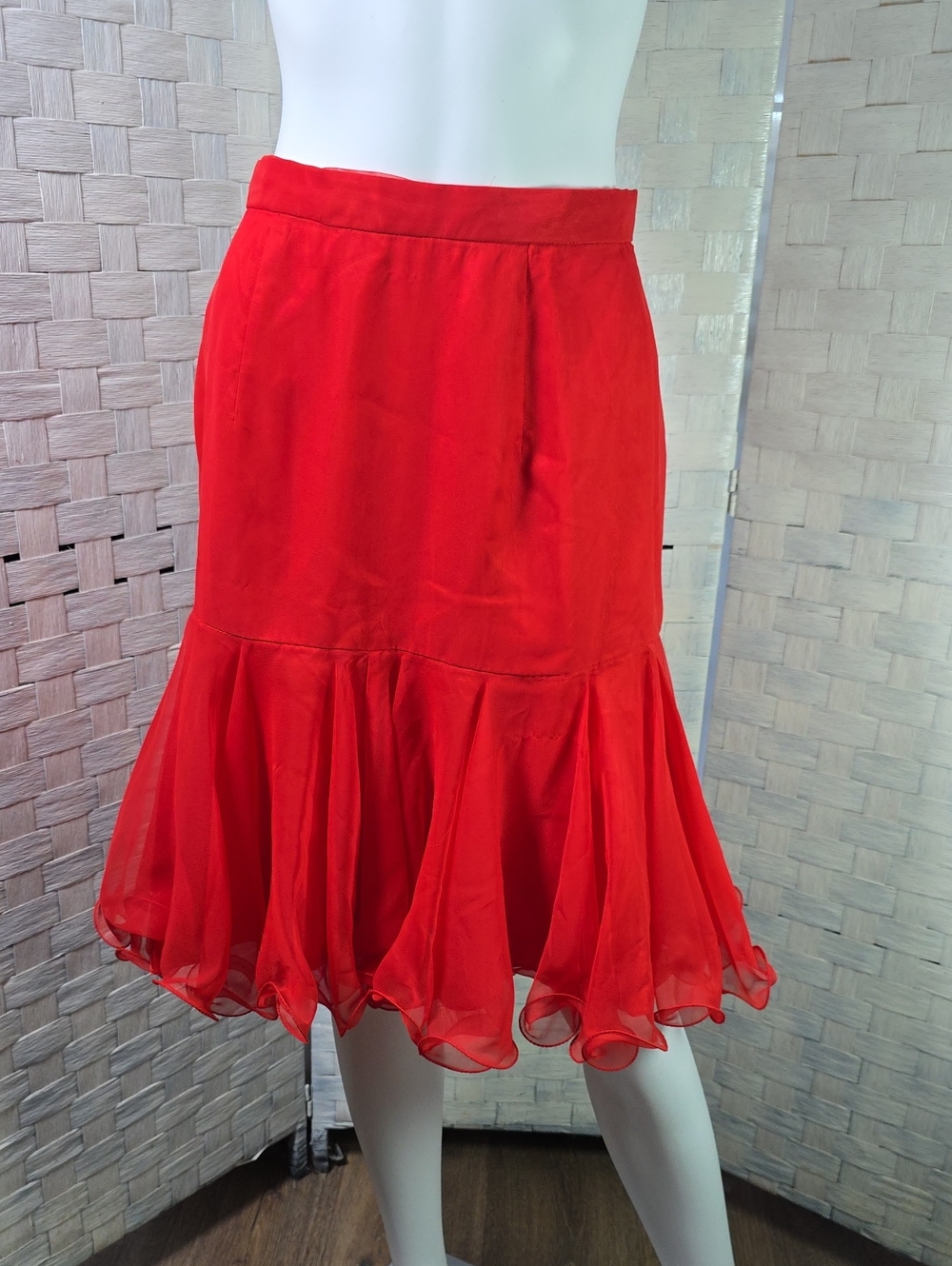 VINTAGE Red Ruffled Hem Skirt